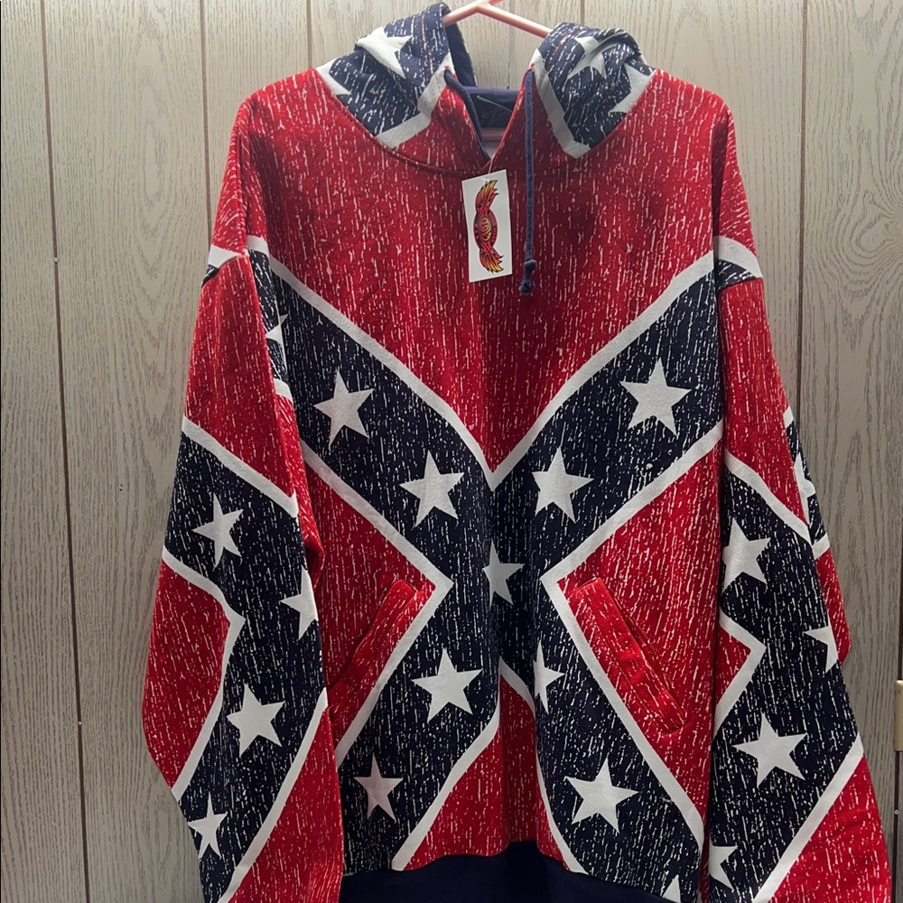 Biker Wear USA Red and Black Hooded Rebel Flag Sweatshirt